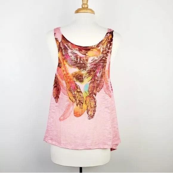 Almost Famous Pink Tribal Feather Tank Size M - Picture 3 of 11